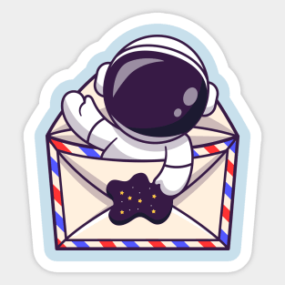 Cute Astronaut Waving Hand In Envelope Cartoon Sticker